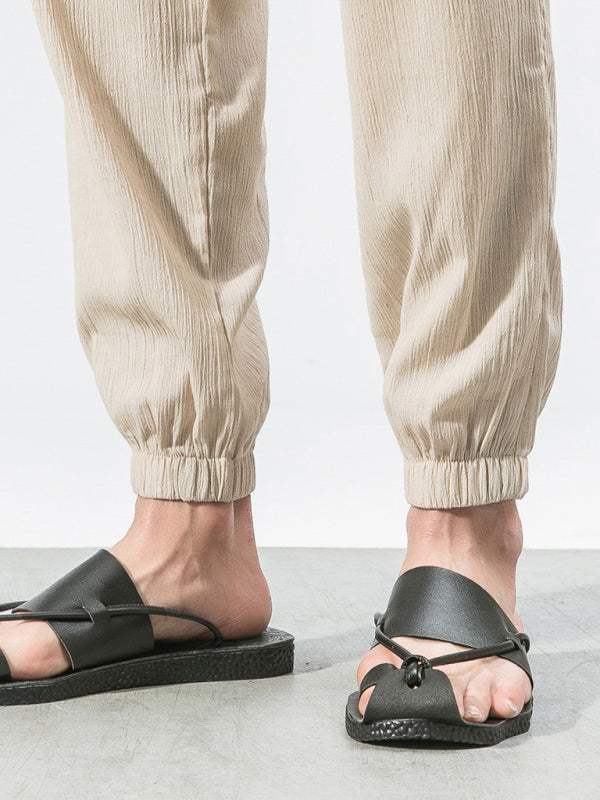 Men's Casual Comfort Woven Harem Pants in Cotton-Linen Blend - MENLL