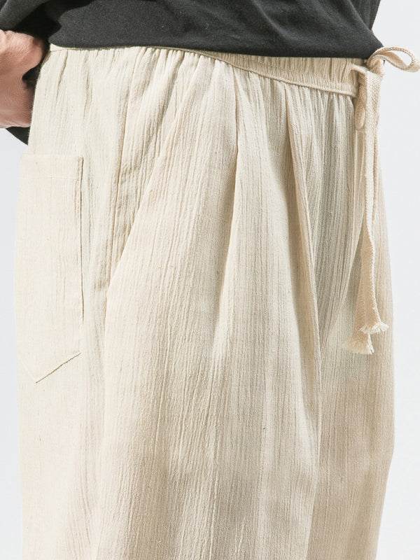 Men's Casual Comfort Woven Harem Pants in Cotton-Linen Blend - MENLL
