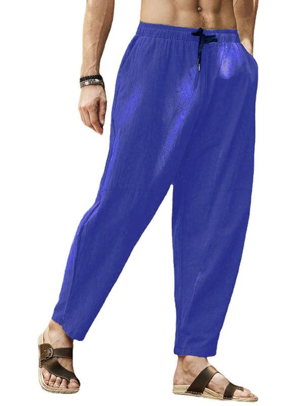 Relaxed Hip-Hop Lantern Pants for Men - Comfortable Cotton-Linen Blend with Drawstring Waist - MENLL