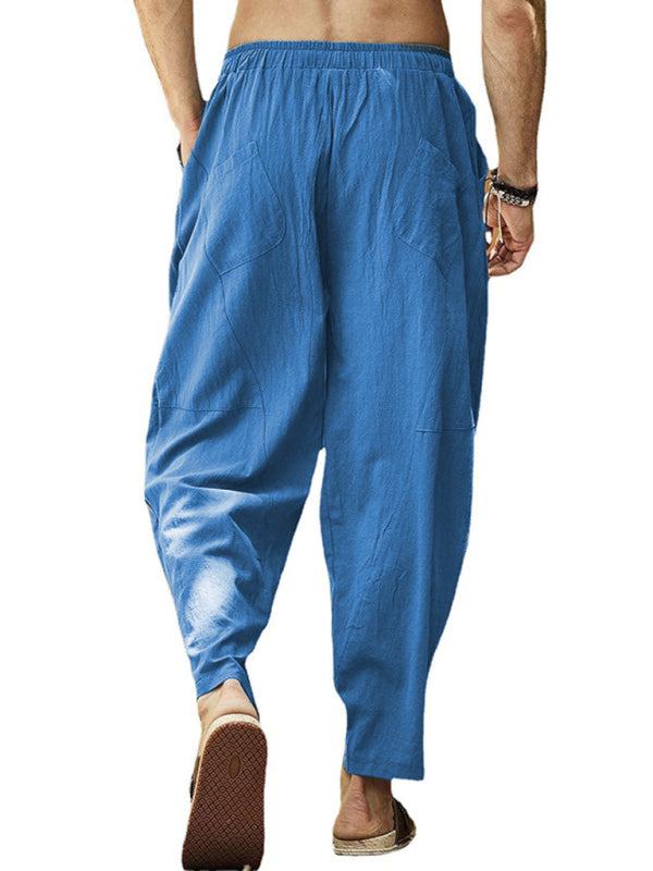 Relaxed Hip-Hop Lantern Pants for Men - Comfortable Cotton-Linen Blend with Drawstring Waist - MENLL