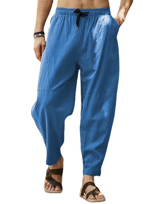 Relaxed Hip-Hop Lantern Pants for Men - Comfortable Cotton-Linen Blend with Drawstring Waist - MENLL