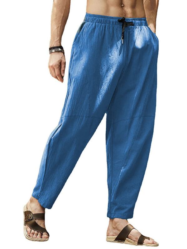 Relaxed Hip-Hop Lantern Pants for Men - Comfortable Cotton-Linen Blend with Drawstring Waist - MENLL