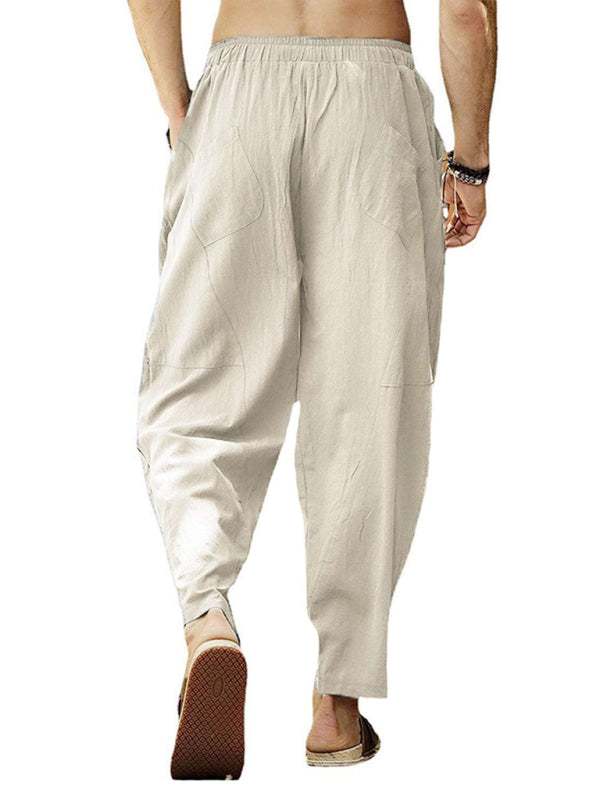 Relaxed Hip-Hop Lantern Pants for Men - Comfortable Cotton-Linen Blend with Drawstring Waist - MENLL
