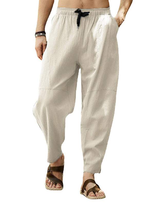 Relaxed Hip-Hop Lantern Pants for Men - Comfortable Cotton-Linen Blend with Drawstring Waist - MENLL