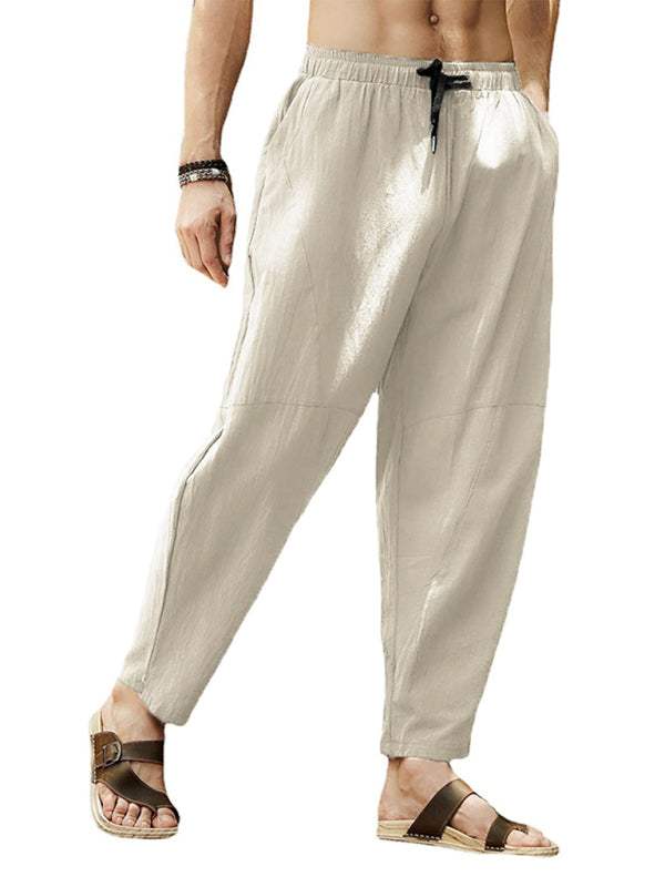 Relaxed Hip-Hop Lantern Pants for Men - Comfortable Cotton-Linen Blend with Drawstring Waist - MENLL