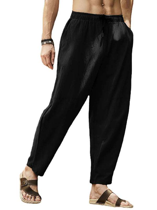 Relaxed Hip-Hop Lantern Pants for Men - Comfortable Cotton-Linen Blend with Drawstring Waist - MENLL