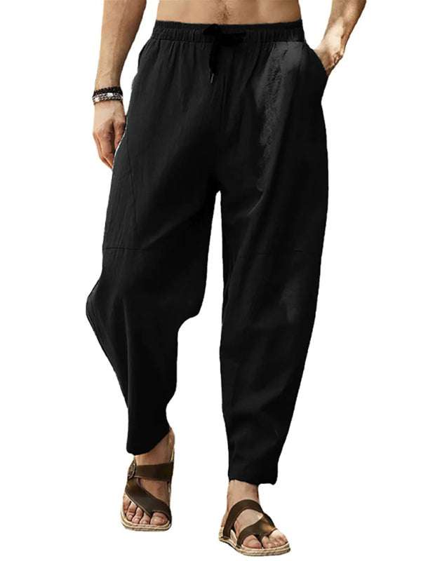 Relaxed Hip-Hop Lantern Pants for Men - Comfortable Cotton-Linen Blend with Drawstring Waist - MENLL