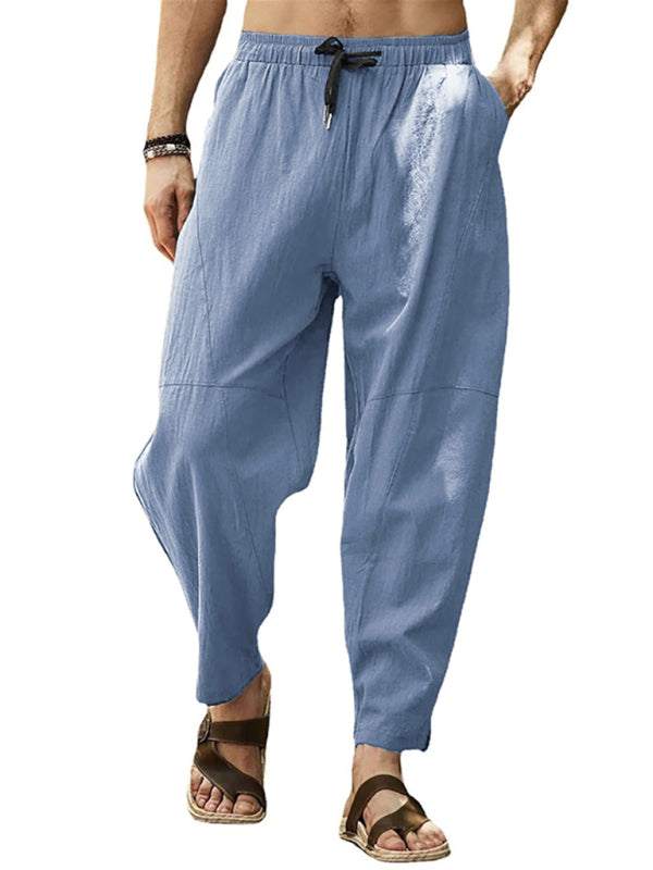 Relaxed Hip-Hop Lantern Pants for Men - Comfortable Cotton-Linen Blend with Drawstring Waist - MENLL