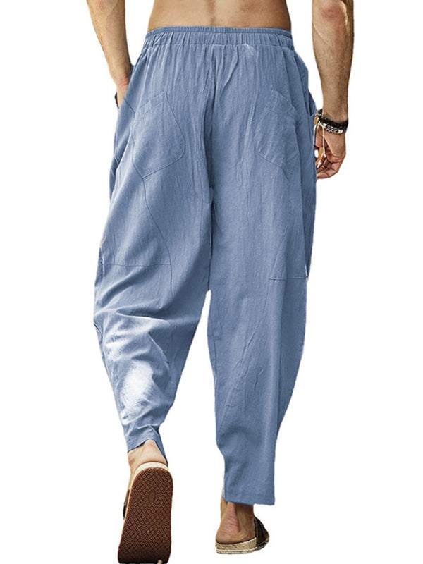 Relaxed Hip-Hop Lantern Pants for Men - Comfortable Cotton-Linen Blend with Drawstring Waist - MENLL