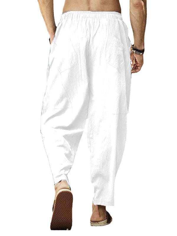 Relaxed Hip-Hop Lantern Pants for Men - Comfortable Cotton-Linen Blend with Drawstring Waist - MENLL