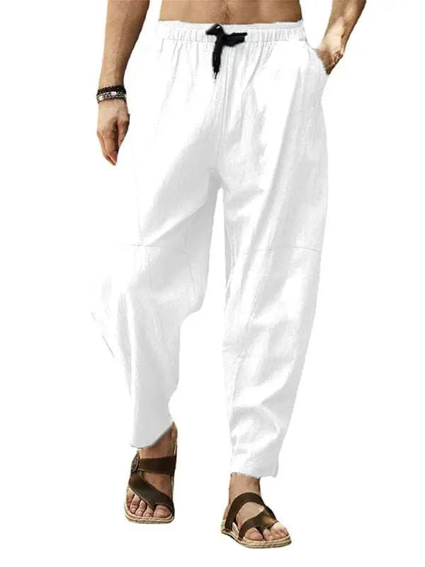 Relaxed Hip-Hop Lantern Pants for Men - Comfortable Cotton-Linen Blend with Drawstring Waist - MENLL