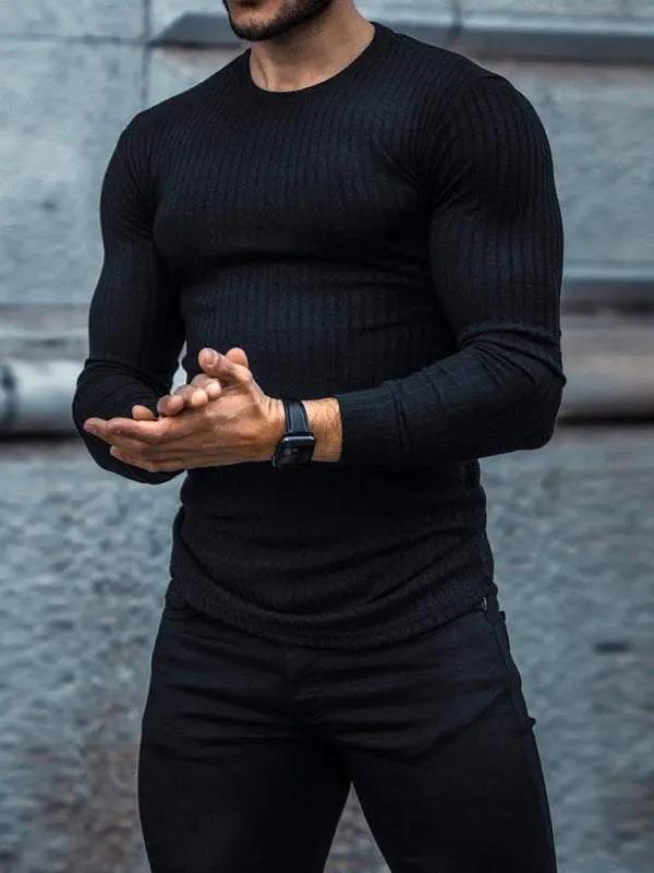 Versatile Vertical Stripe Long-Sleeve T-Shirt: Comfort Meets Style for Active Living - MENLL