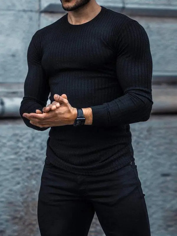 Versatile Vertical Stripe Long-Sleeve T-Shirt: Comfort Meets Style for Active Living - MENLL