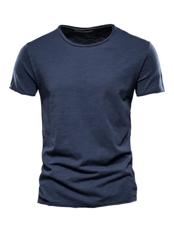 Men's Premium Slub Cotton Round Neck Tee - Effortless Style for Spring & Summer - MENLL