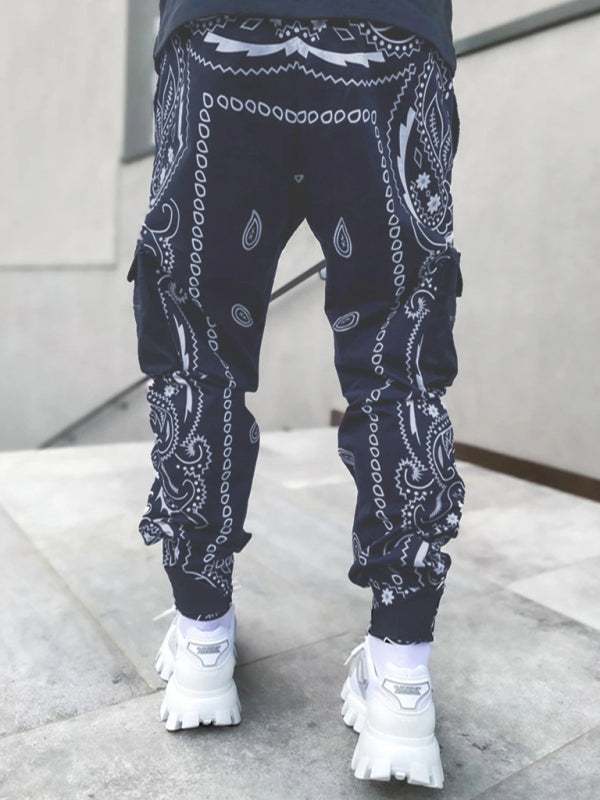 Vibrant Cashew Flower Harem Pants - Stylish Multi-Pocket Overalls for Effortless Comfort and High Street Chic - MENLL