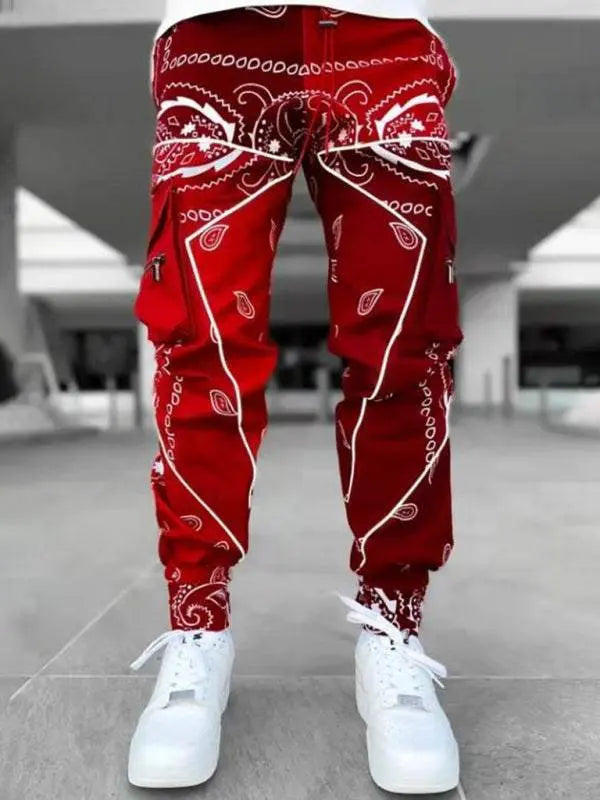 Vibrant Cashew Flower Harem Pants - Stylish Multi-Pocket Overalls for Effortless Comfort and High Street Chic - MENLL