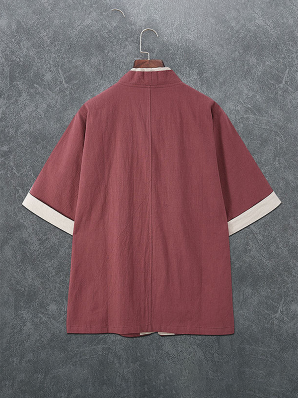 Linen Luxe: Men's Casual Solid Color Button-Up T-Shirt for Effortless Spring-Summer Style - MENLL