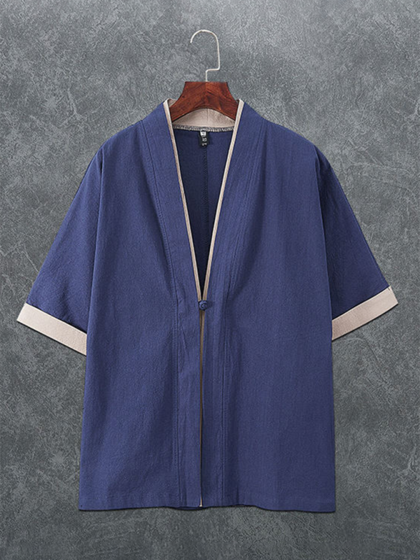 Linen Luxe: Men's Casual Solid Color Button-Up T-Shirt for Effortless Spring-Summer Style - MENLL