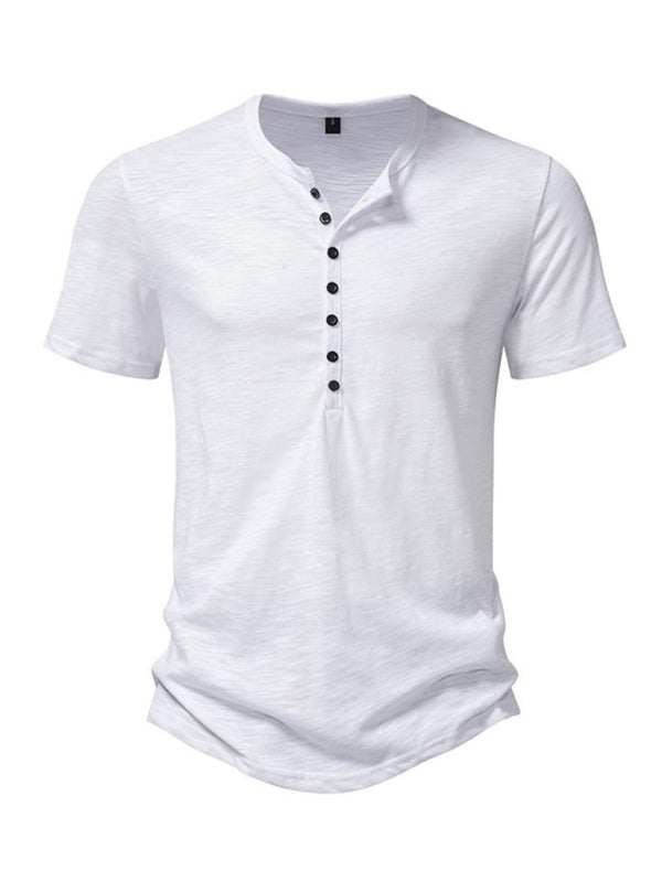 Classic Comfort: Men's Short Sleeve Casual Henley T-Shirt for Effortless Style - MENLL