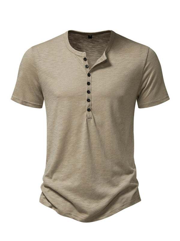 Classic Comfort: Men's Short Sleeve Casual Henley T-Shirt for Effortless Style - MENLL