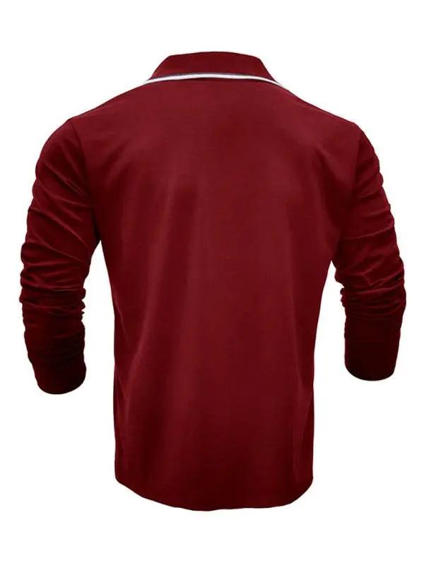 Stylish Contrast Long-Sleeve V-Neck Polo Shirt for Men - Elevate Your Casual Wardrobe - MENLL