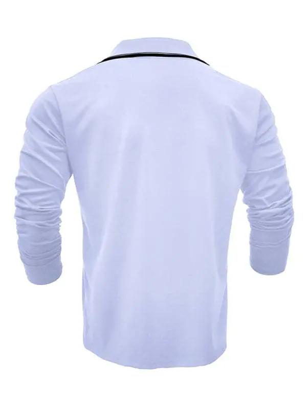 Stylish Contrast Long-Sleeve V-Neck Polo Shirt for Men - Elevate Your Casual Wardrobe - MENLL