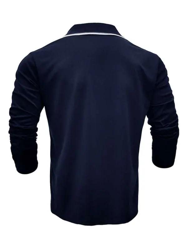 Stylish Contrast Long-Sleeve V-Neck Polo Shirt for Men - Elevate Your Casual Wardrobe - MENLL