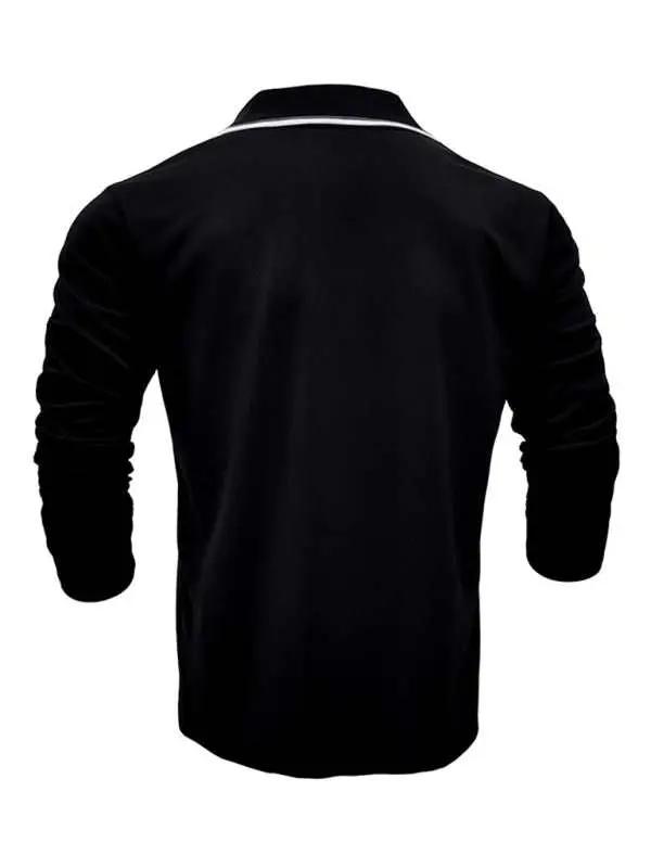 Stylish Contrast Long-Sleeve V-Neck Polo Shirt for Men - Elevate Your Casual Wardrobe - MENLL