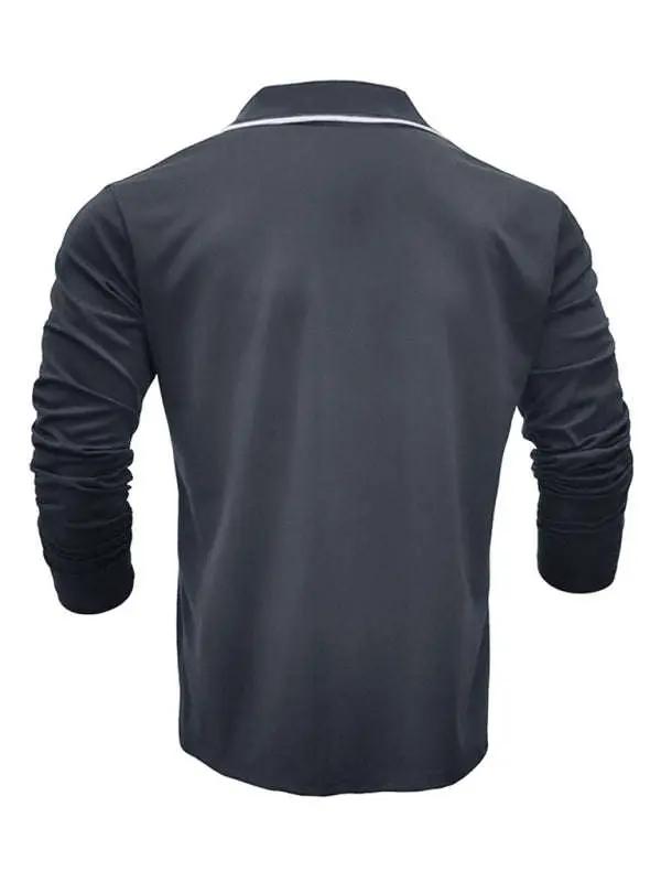 Stylish Contrast Long-Sleeve V-Neck Polo Shirt for Men - Elevate Your Casual Wardrobe - MENLL