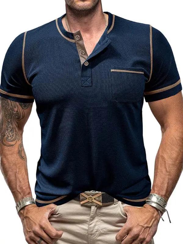Vintage-Inspired Men's Short Sleeve Henley T-Shirt for Effortless Style - MENLL