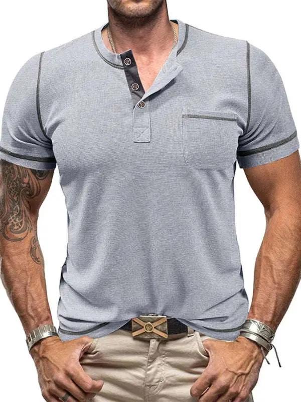 Vintage-Inspired Men's Short Sleeve Henley T-Shirt for Effortless Style - MENLL
