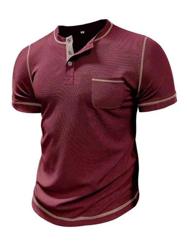 Vintage-Inspired Men's Short Sleeve Henley T-Shirt for Effortless Style - MENLL
