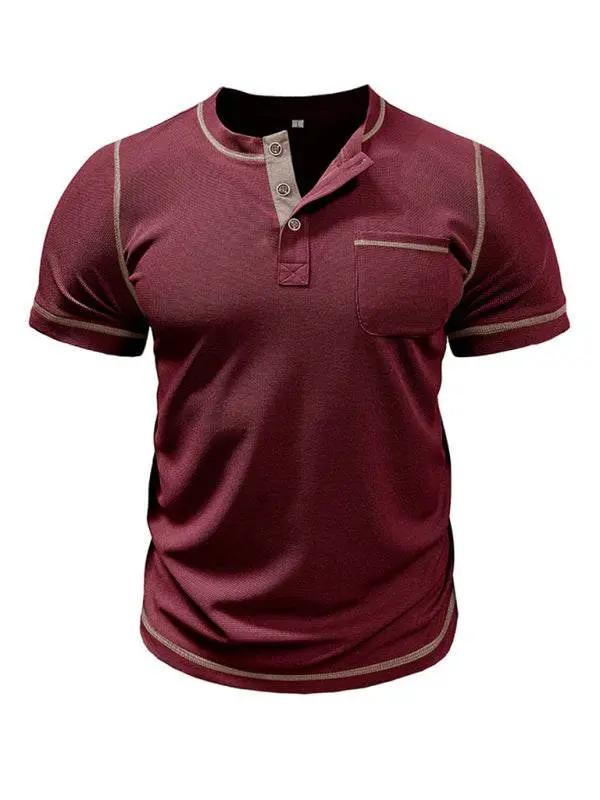 Vintage-Inspired Men's Short Sleeve Henley T-Shirt for Effortless Style - MENLL