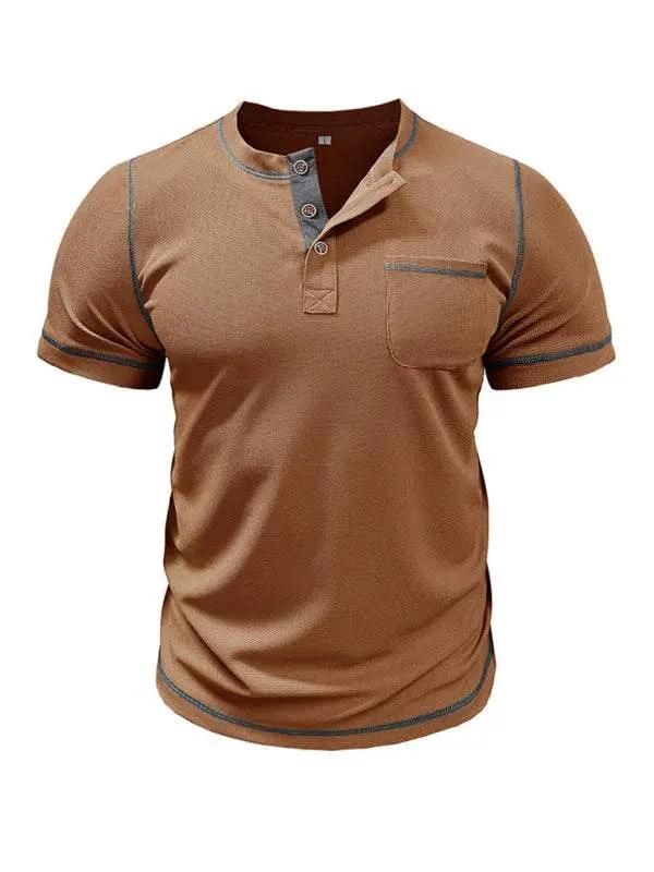 Vintage-Inspired Men's Short Sleeve Henley T-Shirt for Effortless Style - MENLL