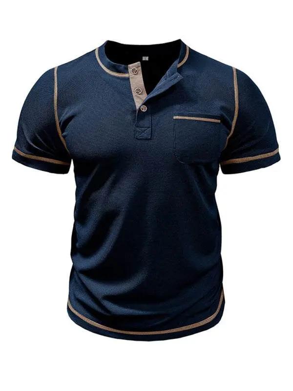 Vintage-Inspired Men's Short Sleeve Henley T-Shirt for Effortless Style - MENLL