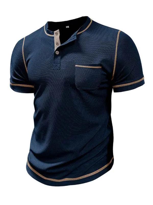 Vintage-Inspired Men's Short Sleeve Henley T-Shirt for Effortless Style - MENLL