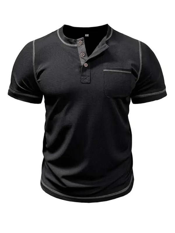 Vintage-Inspired Men's Short Sleeve Henley T-Shirt for Effortless Style - MENLL