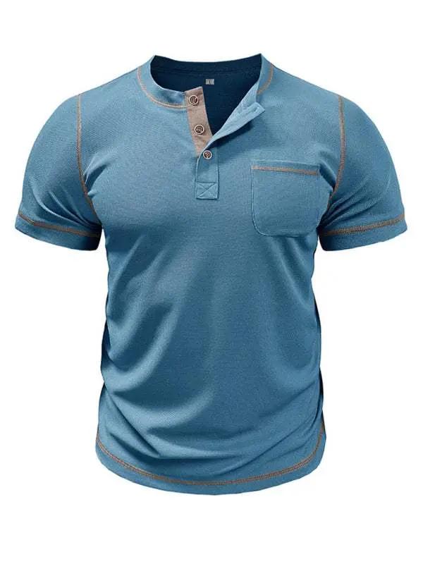 Vintage-Inspired Men's Short Sleeve Henley T-Shirt for Effortless Style - MENLL