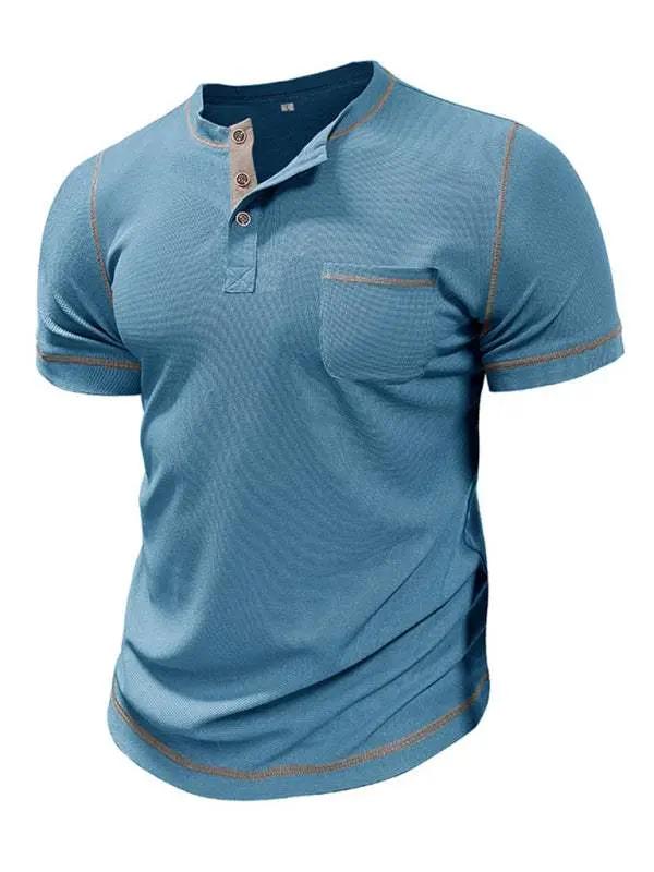 Vintage-Inspired Men's Short Sleeve Henley T-Shirt for Effortless Style - MENLL