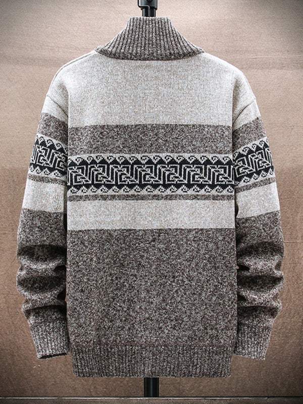 Chic Men's Zippered Stand-Up Collar Cardigan Sweater for Stylish Autumn-Winter Looks - MENLL