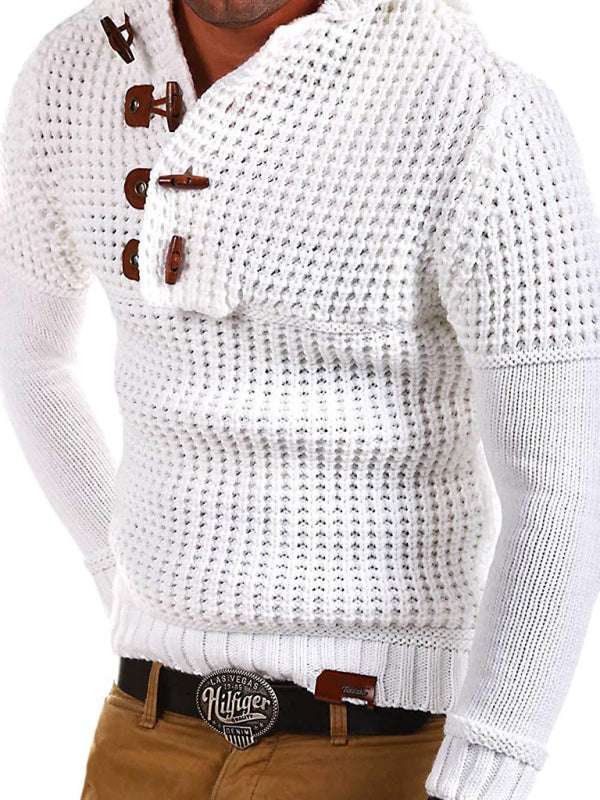 MENLL Sleek Lapel Sweater Men's Casual Horn Button Pullover - Stylish & Comfy by MENLL