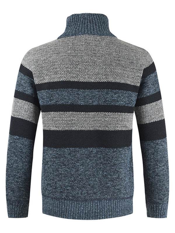 Stylish Color-Blocked Knitted Pullover Sweater for Men with Stand Collar – Perfect for Autumn-Winter Casual Wear