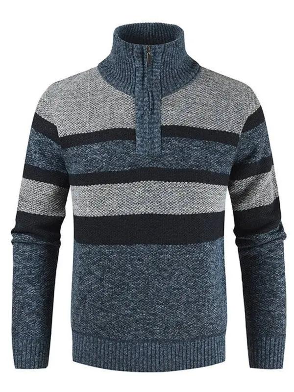 Stylish Color-Blocked Knitted Pullover Sweater for Men with Stand Collar – Perfect for Autumn-Winter Casual Wear - MENLL