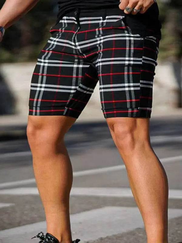 Stylish Men's Plus Size Slim Fit Plaid Shorts for Casual Spring-Summer Vibes - MENLL