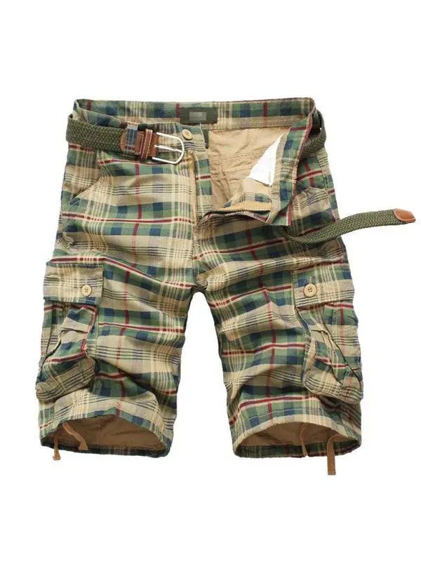 Versatile Men's Plaid Cargo Shorts - Comfortable Cotton Sweatpants with Pocket for Effortless Style - MENLL
