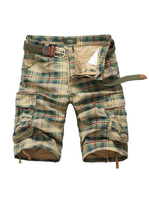 MENLL Plaid Cargo Shorts Men's Casual Cotton Summer Comfort Fit by MENLL