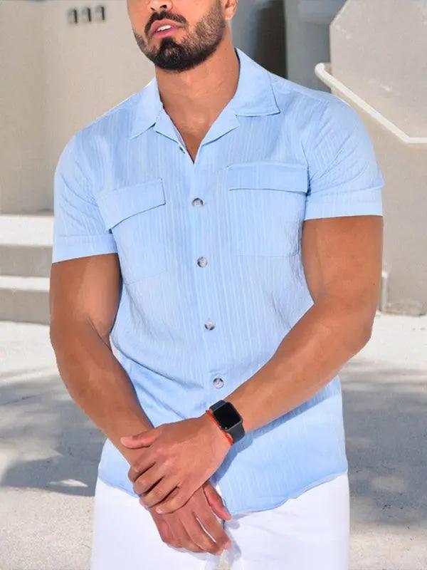 Elevate Your Casual Look: Men's Versatile Short-Sleeve Solid Color Cardigan T-Shirt - MENLL