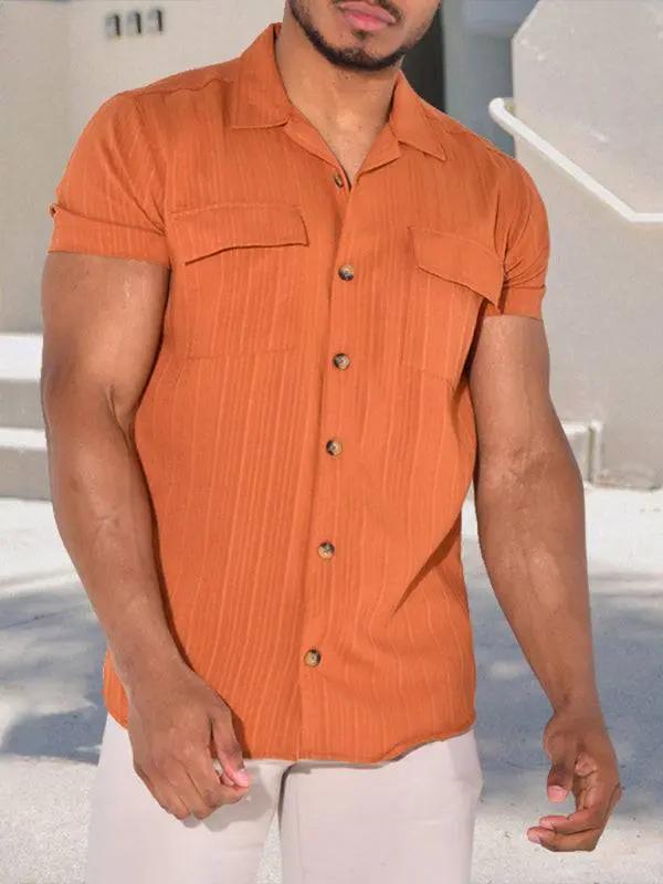 Elevate Your Casual Look: Men's Versatile Short-Sleeve Solid Color Cardigan T-Shirt - MENLL