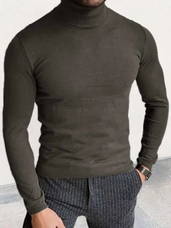 Sleek Slim-Fit Men's Turtleneck Pullover - Cozy Autumn-Winter Essential - MENLL