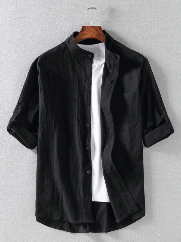 Stylish Men's Lightweight Short Sleeve Stand Collar Shirt for Effortless Spring-Summer Fashion - MENLL